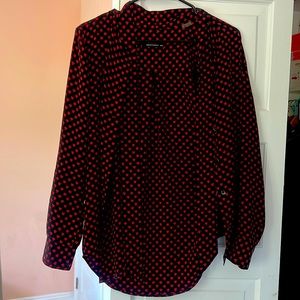 Equipment Kate Moss Collarless Slim Signature Clean Shirt in Cherry Red Love